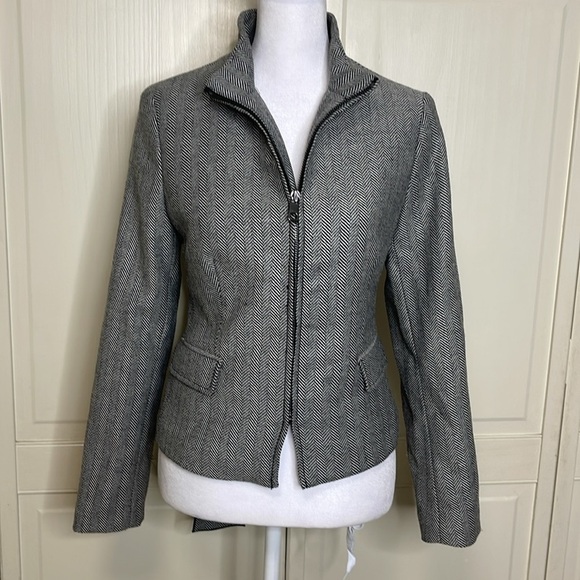 BANANA REPUBLIC  Women's The Neck Jacket Herringbone Pattern With Tie Blazer Sz4 - Picture 4 of 10